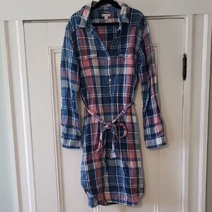 GAP Long Sleeve Plaid Dress - Blue and Pink